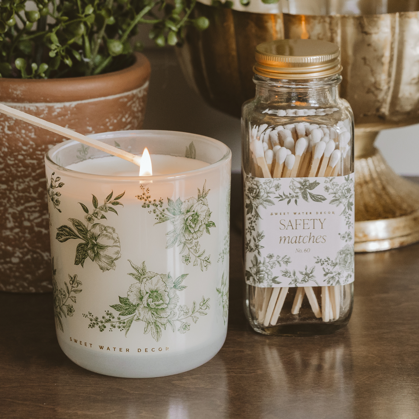 Green Floral Jar Candle