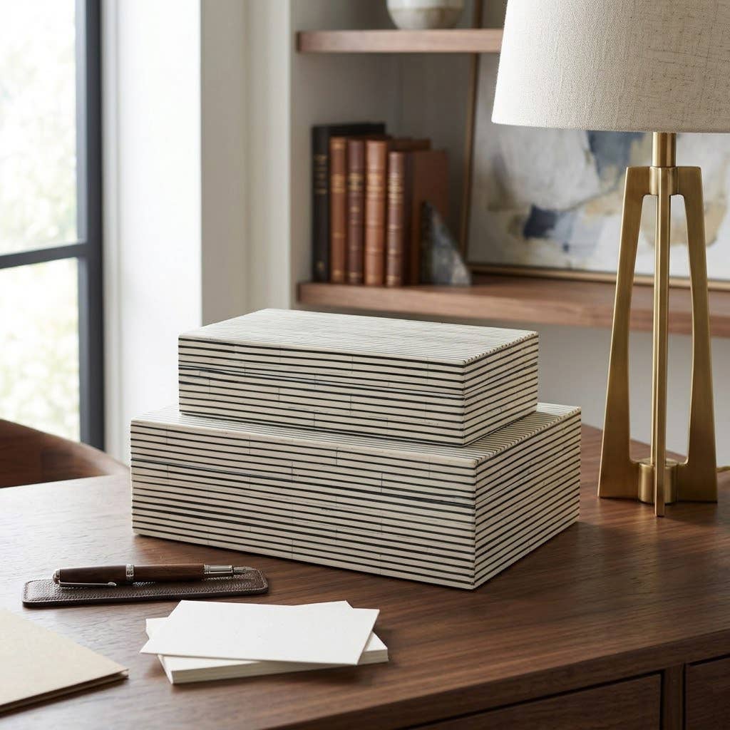 Black Pinstripe Decorative Boxes