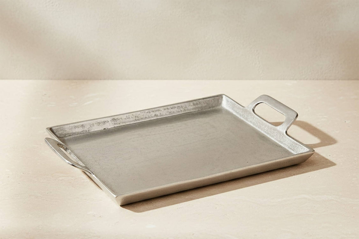 Metal Serving Tray Raw Nickel Finish
