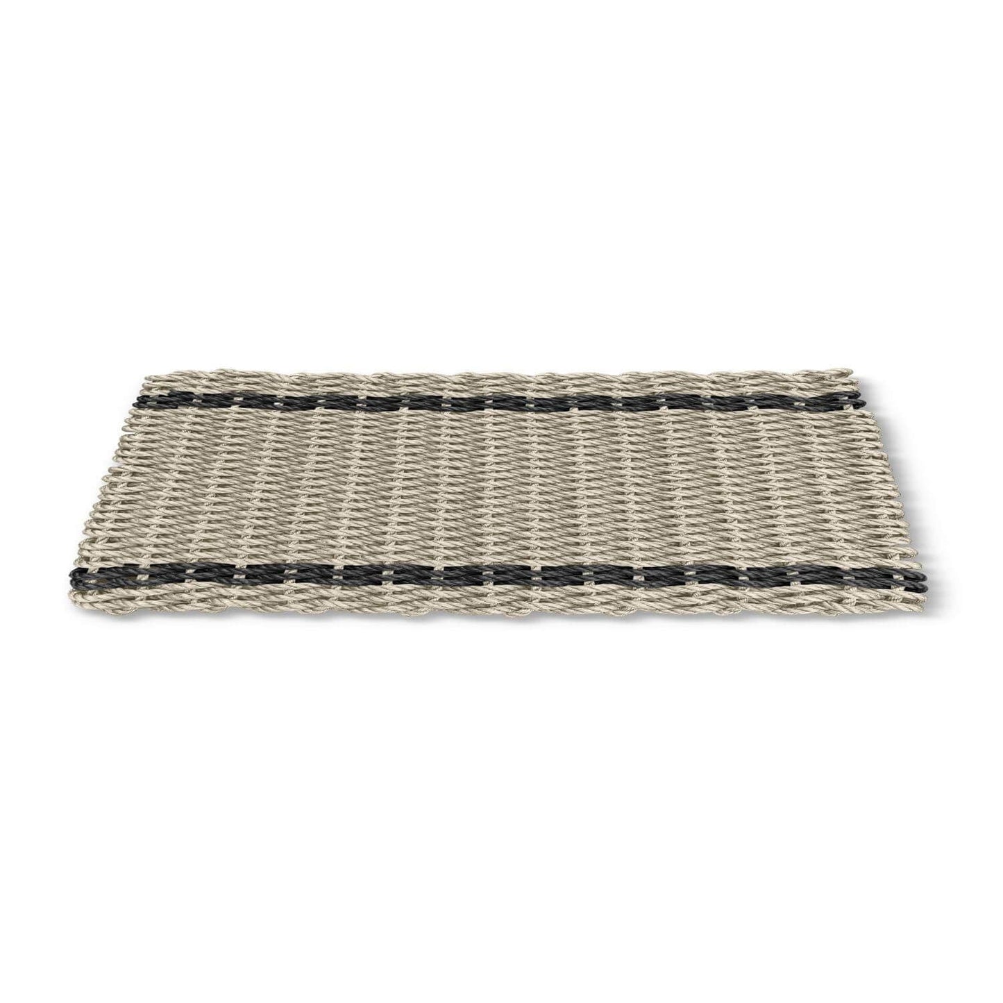 Lobster Rope™ Outdoor Doormat: Sand & Black Tailored Stripes