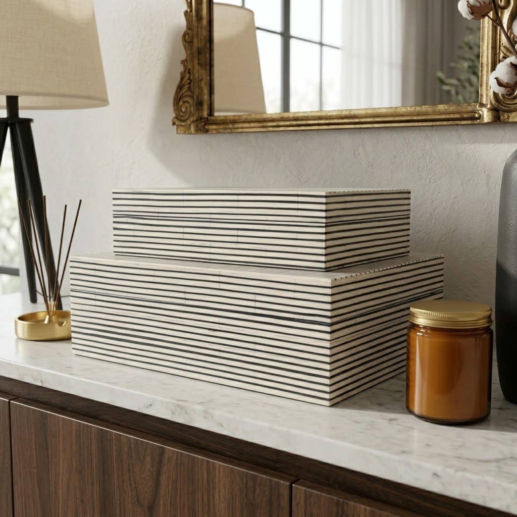 Black Pinstripe Decorative Boxes