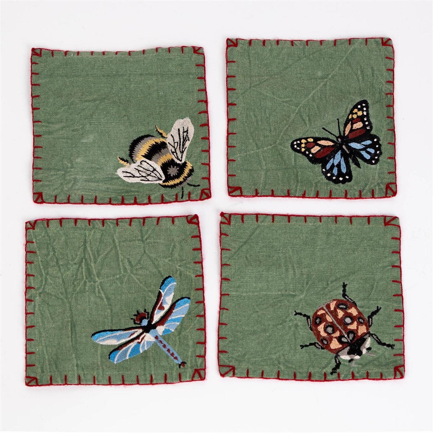 Embroidered Bugs Cocktail Napkins - Set of 4