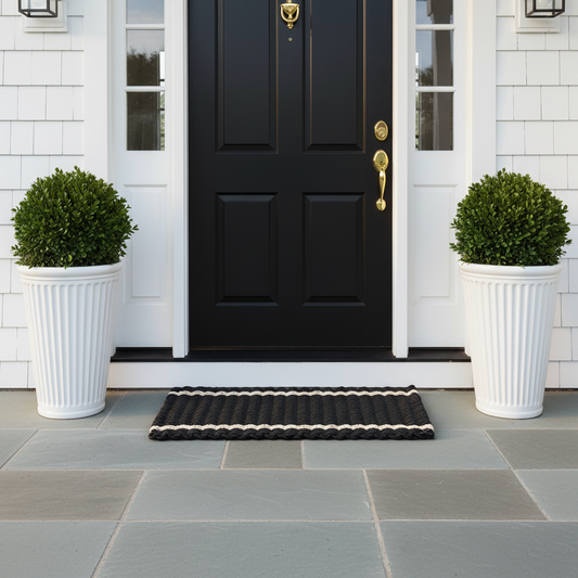Lobster Rope™ Doormat: Black & Light Tan Tailored Stripes