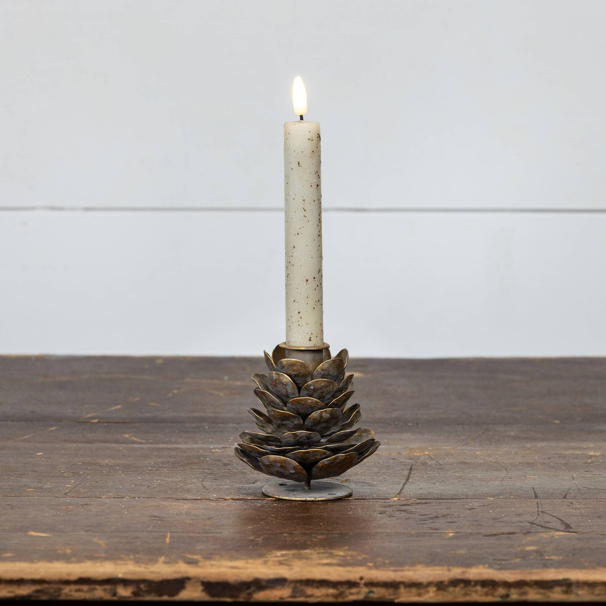 Aged Brass Pinecone Taper Candle Holder