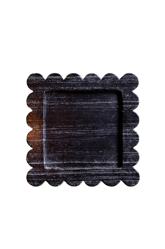 Marble Scalloped Tray - Black