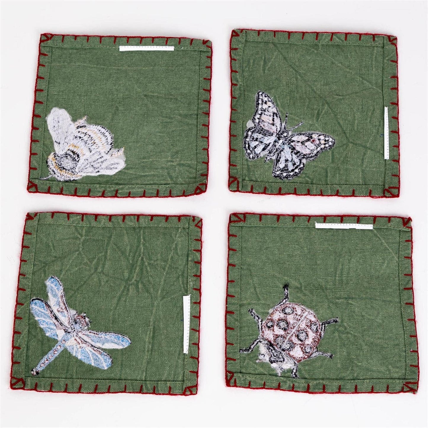 Embroidered Bugs Cocktail Napkins - Set of 4