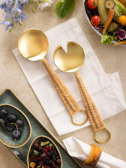 Rattan Handle Salad Servers, Set of 2