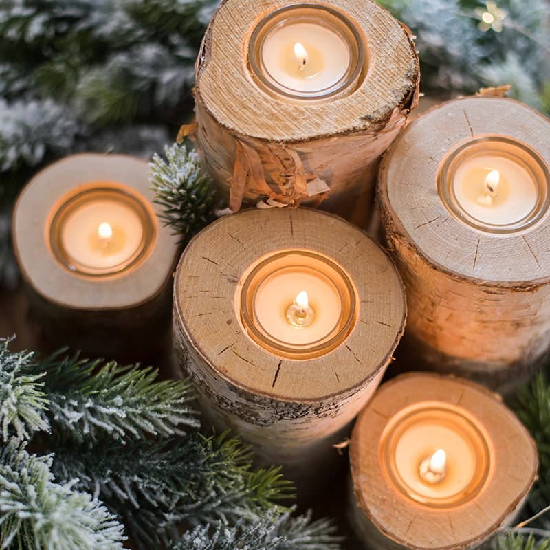 Birch Wood Tea Light Candle Holder