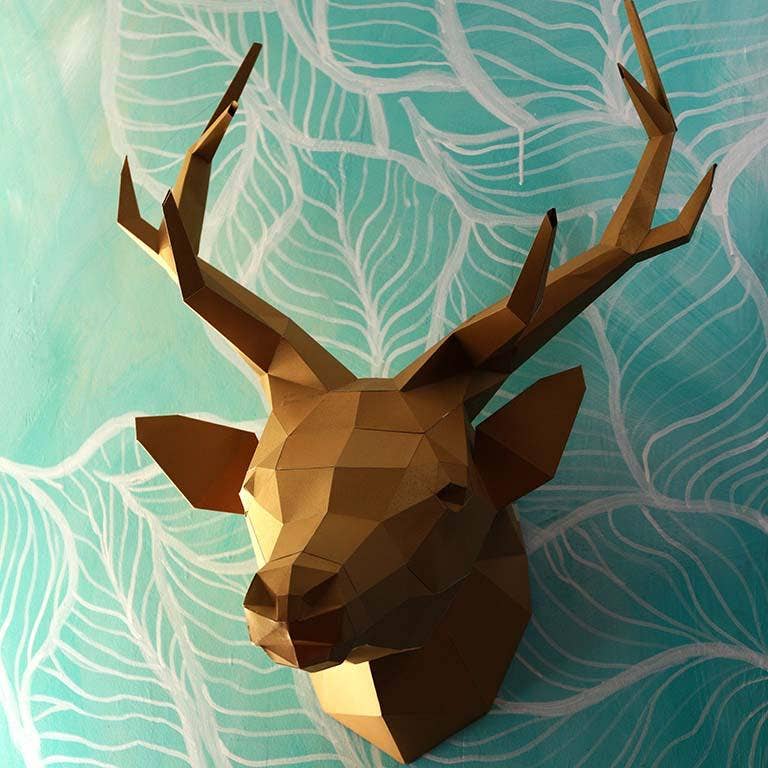 Deer Head Origami Wall Art - Gold