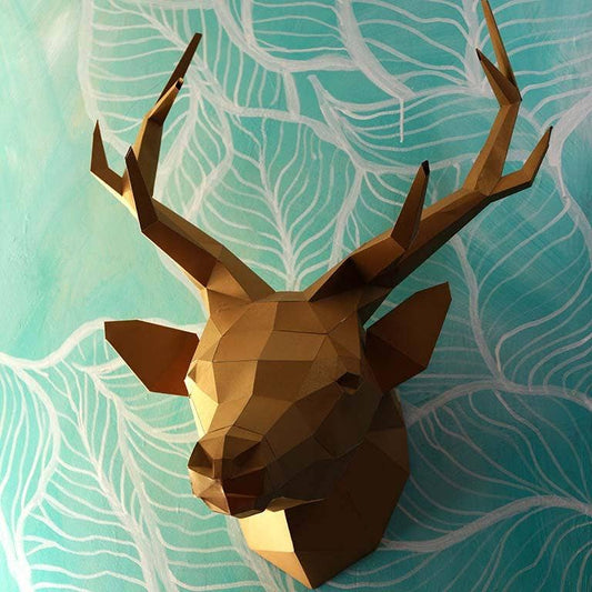 Deer Head Origami Wall Art - Gold