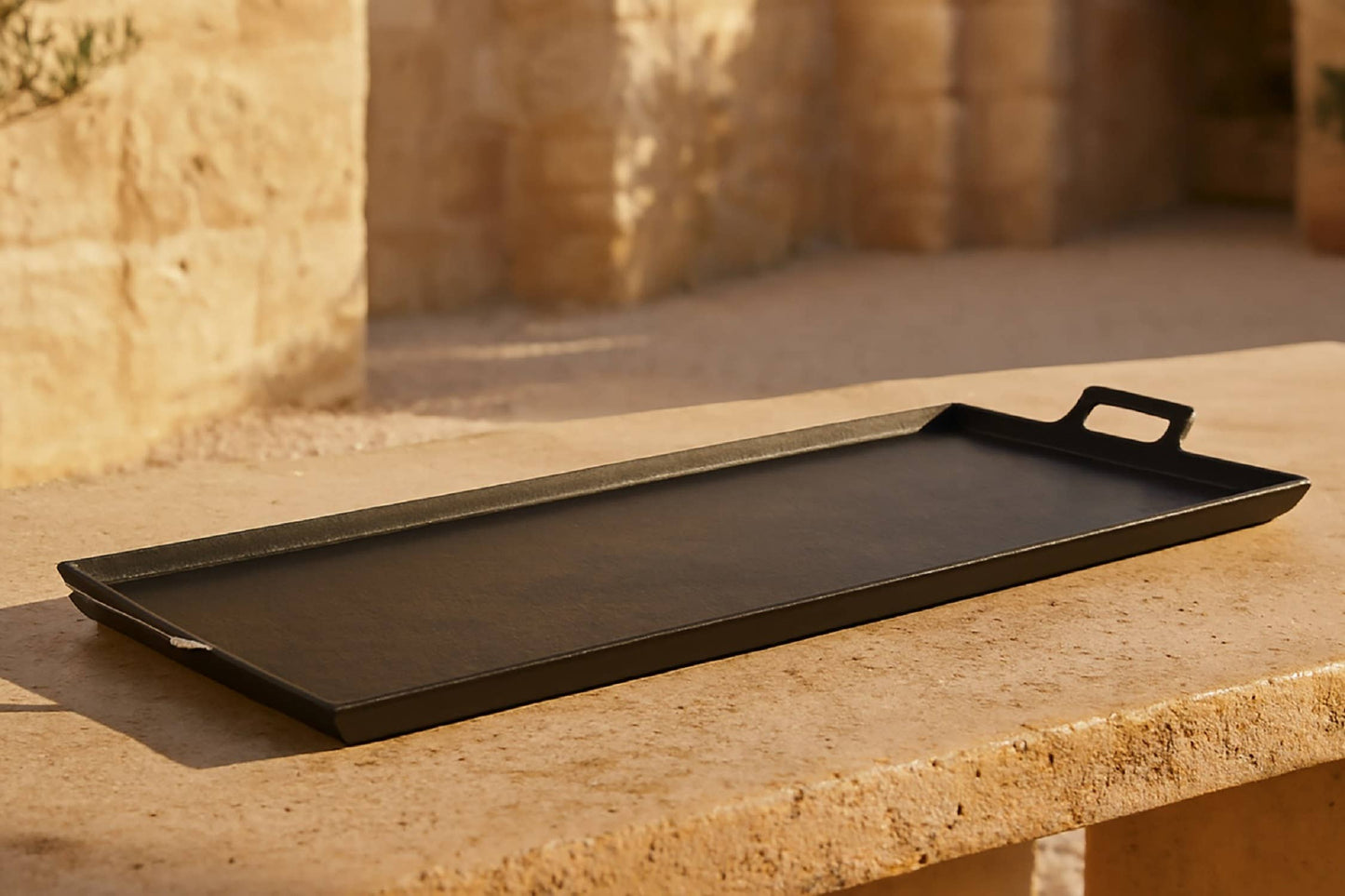 Long Tray with Handles in Black