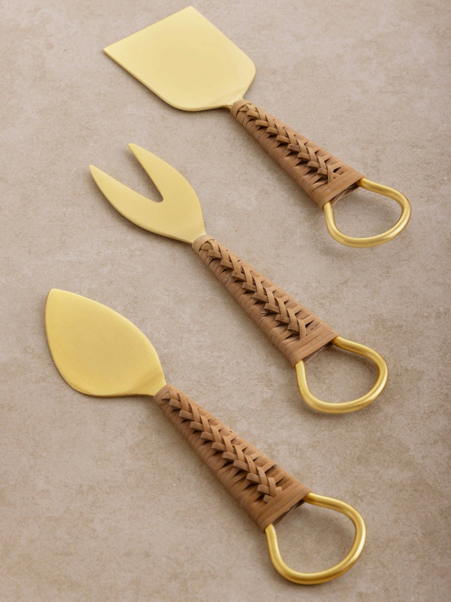 Rattan Handle Cheese Knives, Set of 3