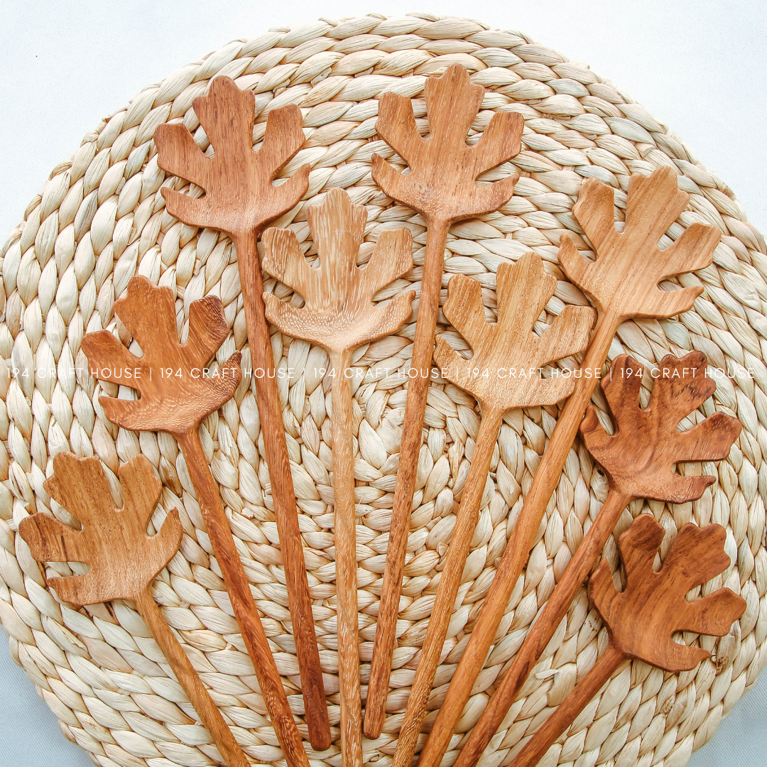 Wooden Hand Carved Serving Spoon - Leaf Shaped