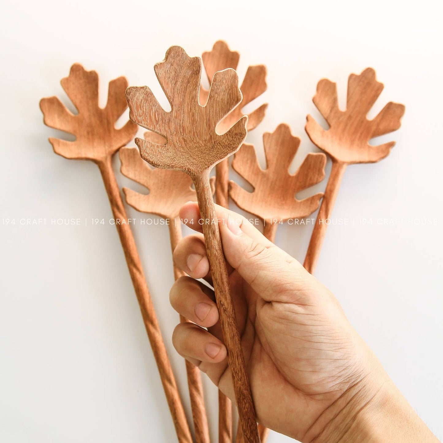 Wooden Hand Carved Serving Spoon - Leaf Shaped