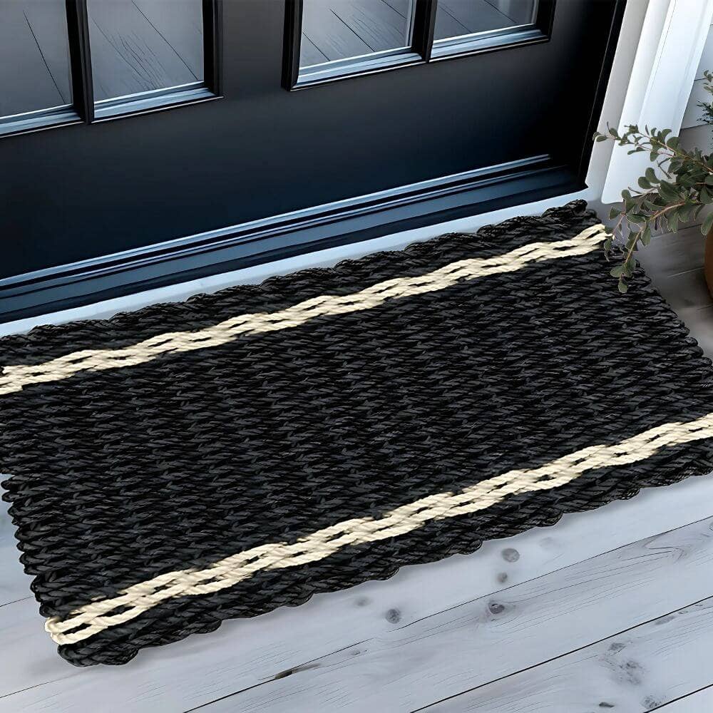 Lobster Rope™ Doormat: Black & Light Tan Tailored Stripes