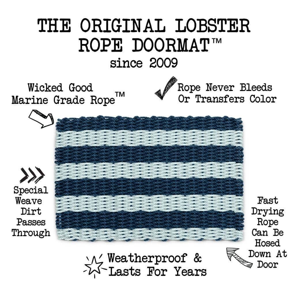 Lobster Rope™ Outdoor Doormat: Navy & Silver Cabana Stripes