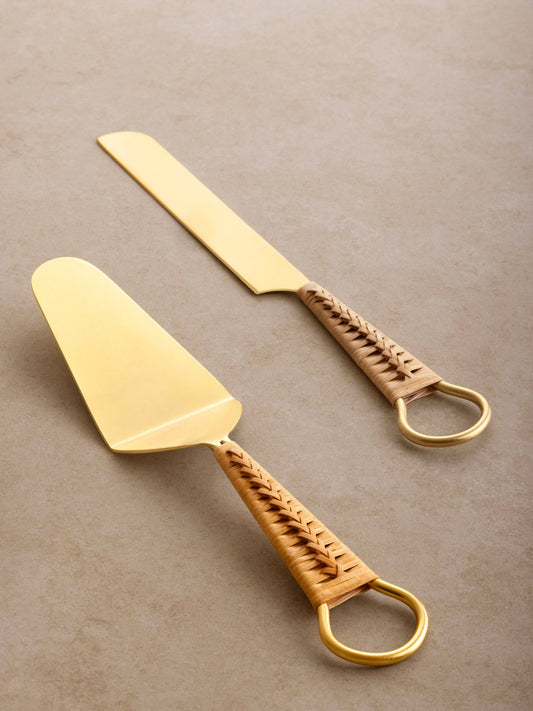 Rattan Handle Cake Servers, Set of 2