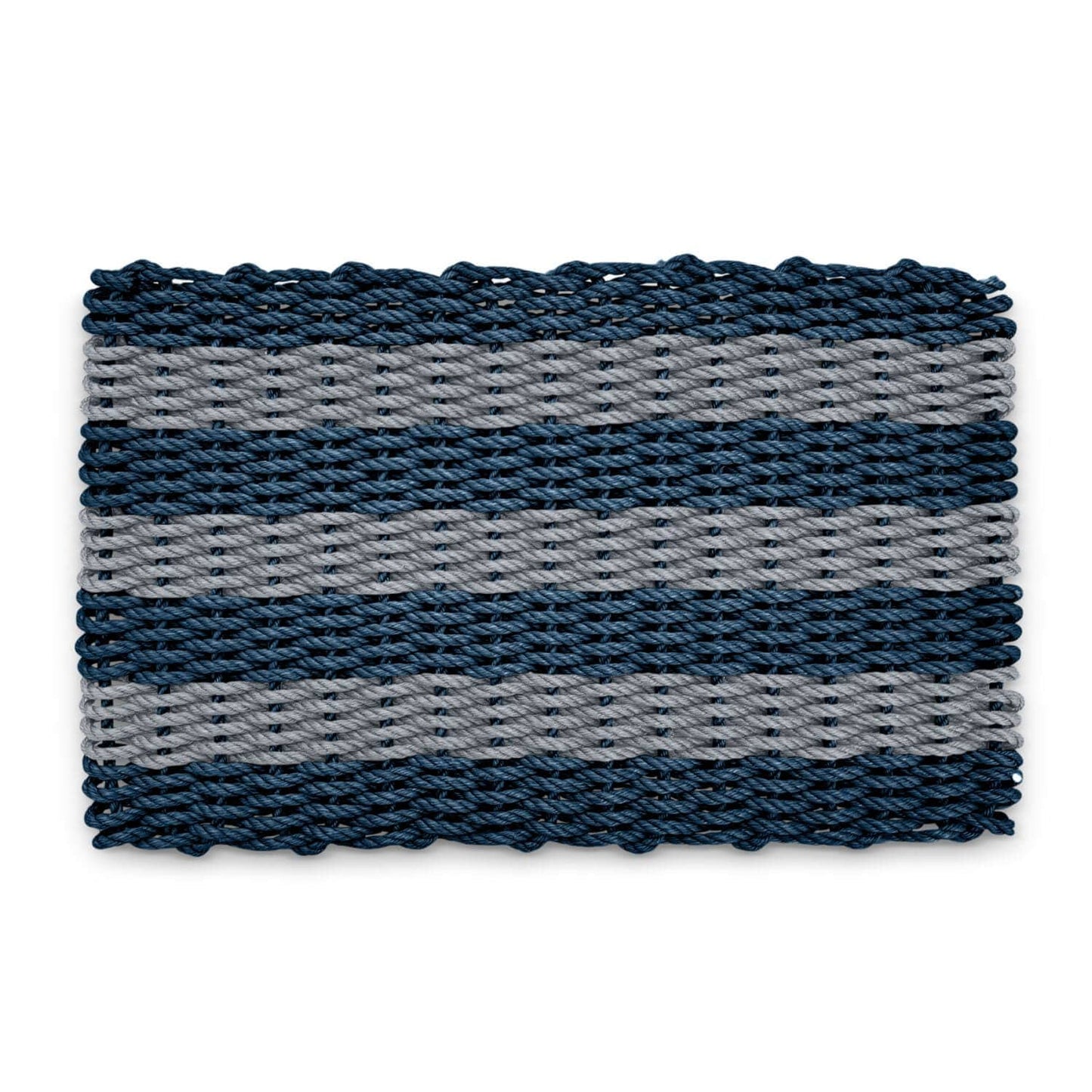 Lobster Rope™ Outdoor Doormat: Navy & Silver Cabana Stripes