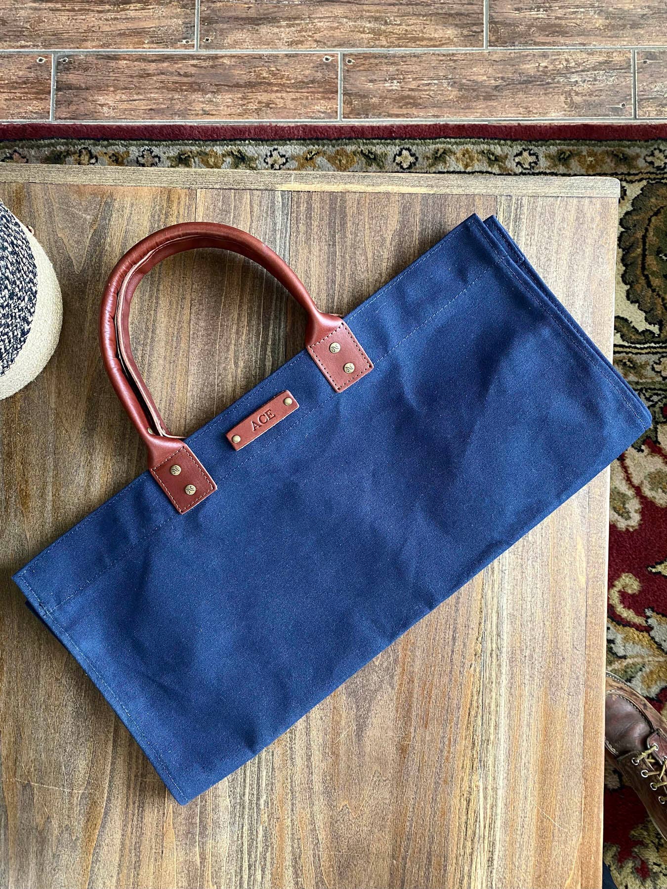 Canvas With Leather Handle Log Carrier