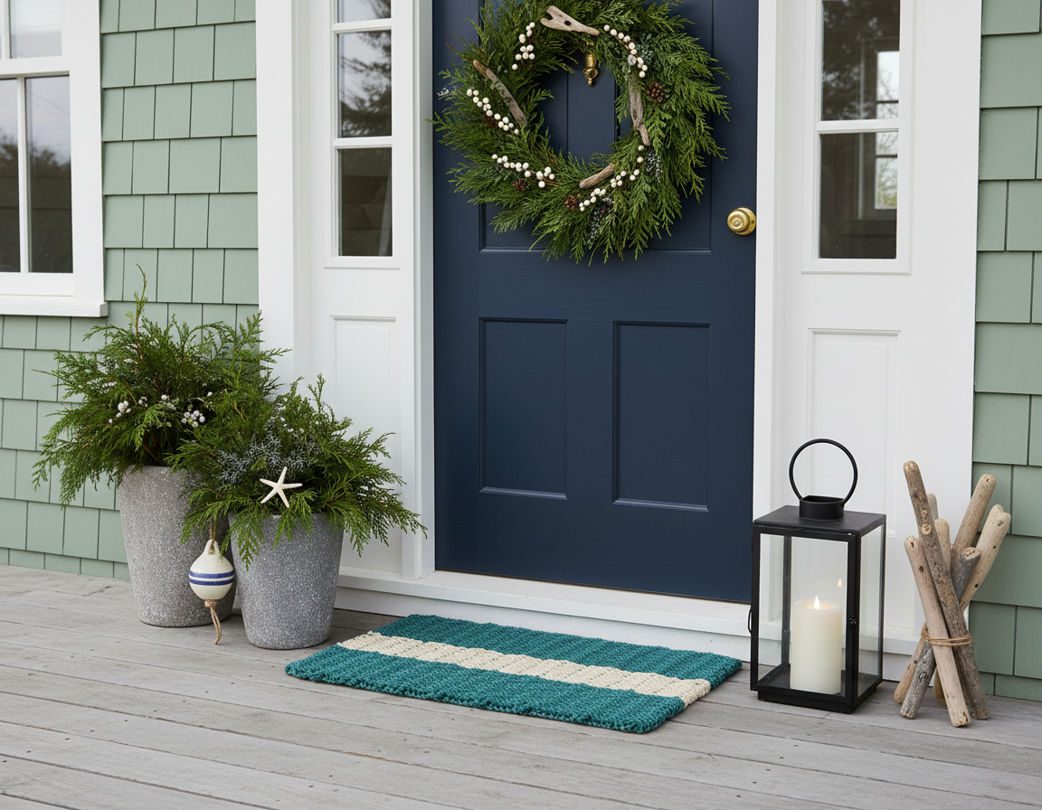 Lobster Rope™ Outdoor Doormat: Spruce with Light Tan Stripe