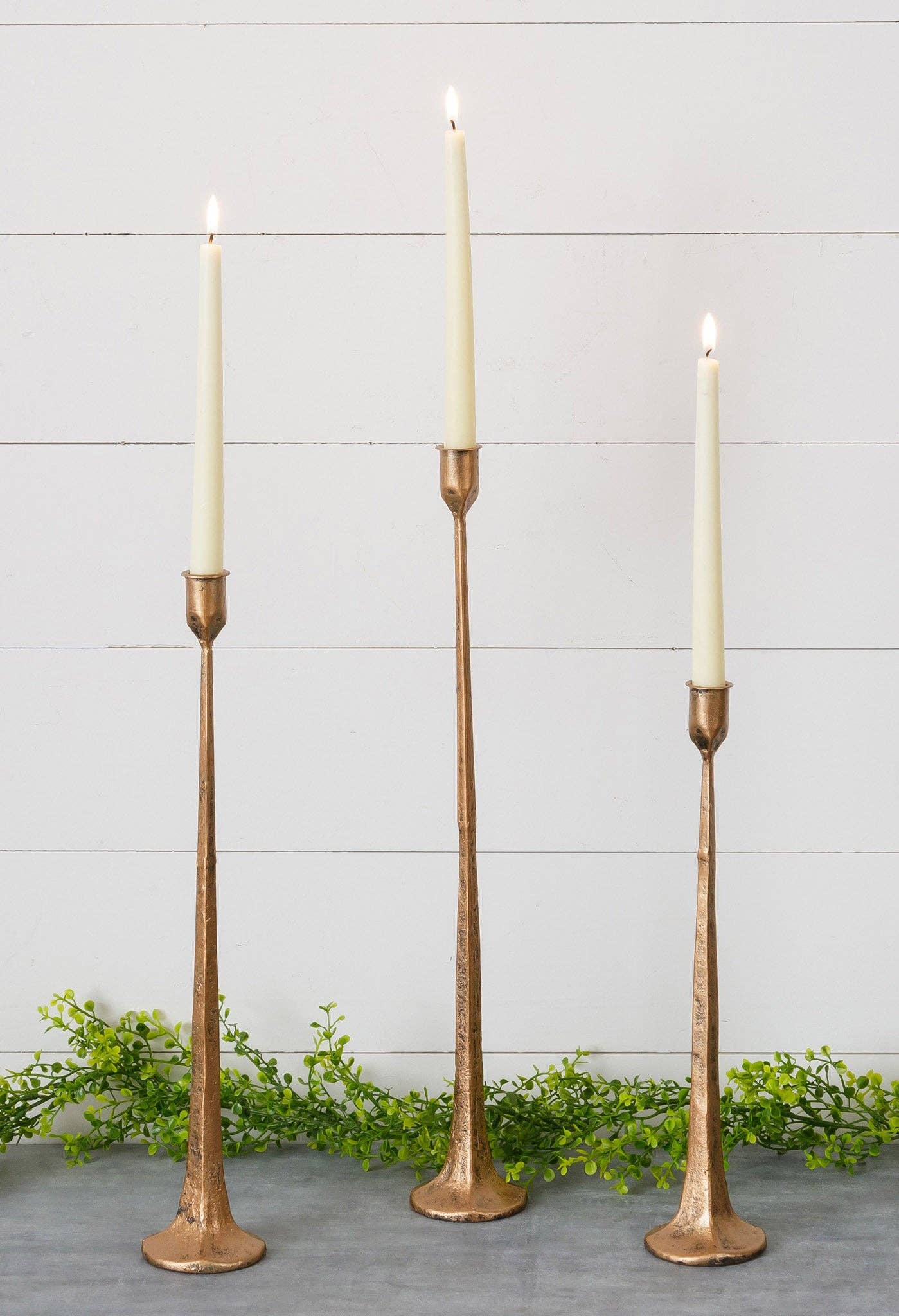 Hand-Forged Copper Metal Candle Holders – Set of 3