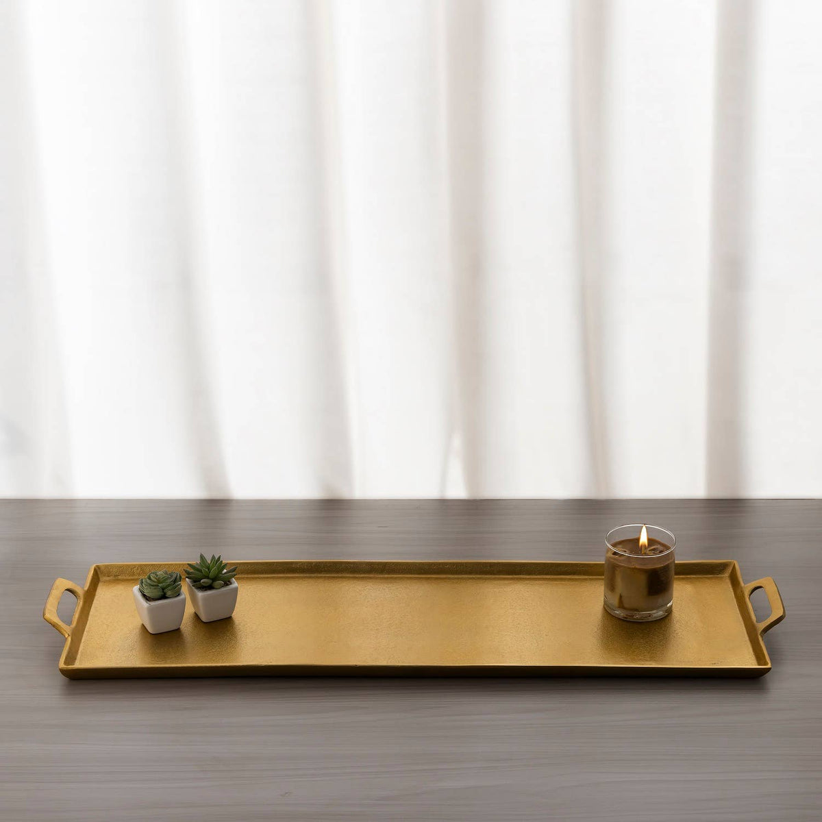 Long Tray with Handles in Antique Brass Finish