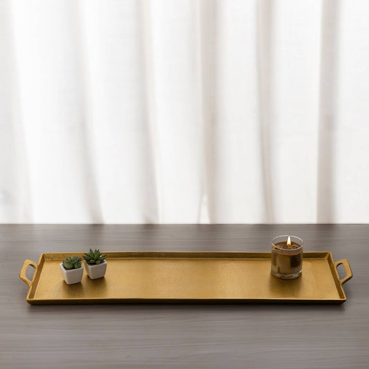 Long Tray with Handles in Antique Brass Finish