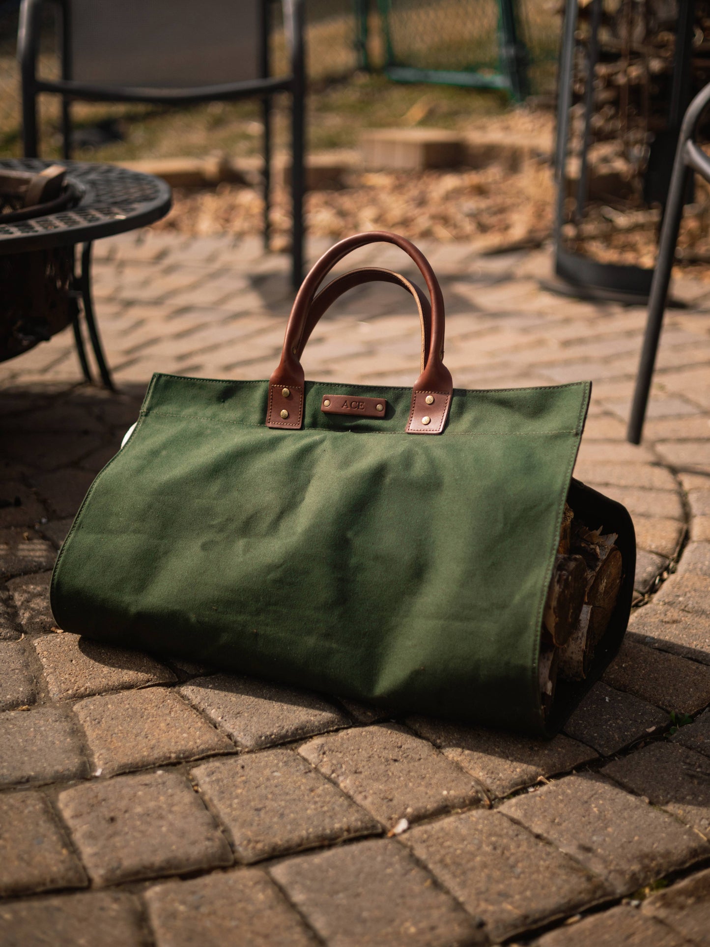 Canvas With Leather Handle Log Carrier