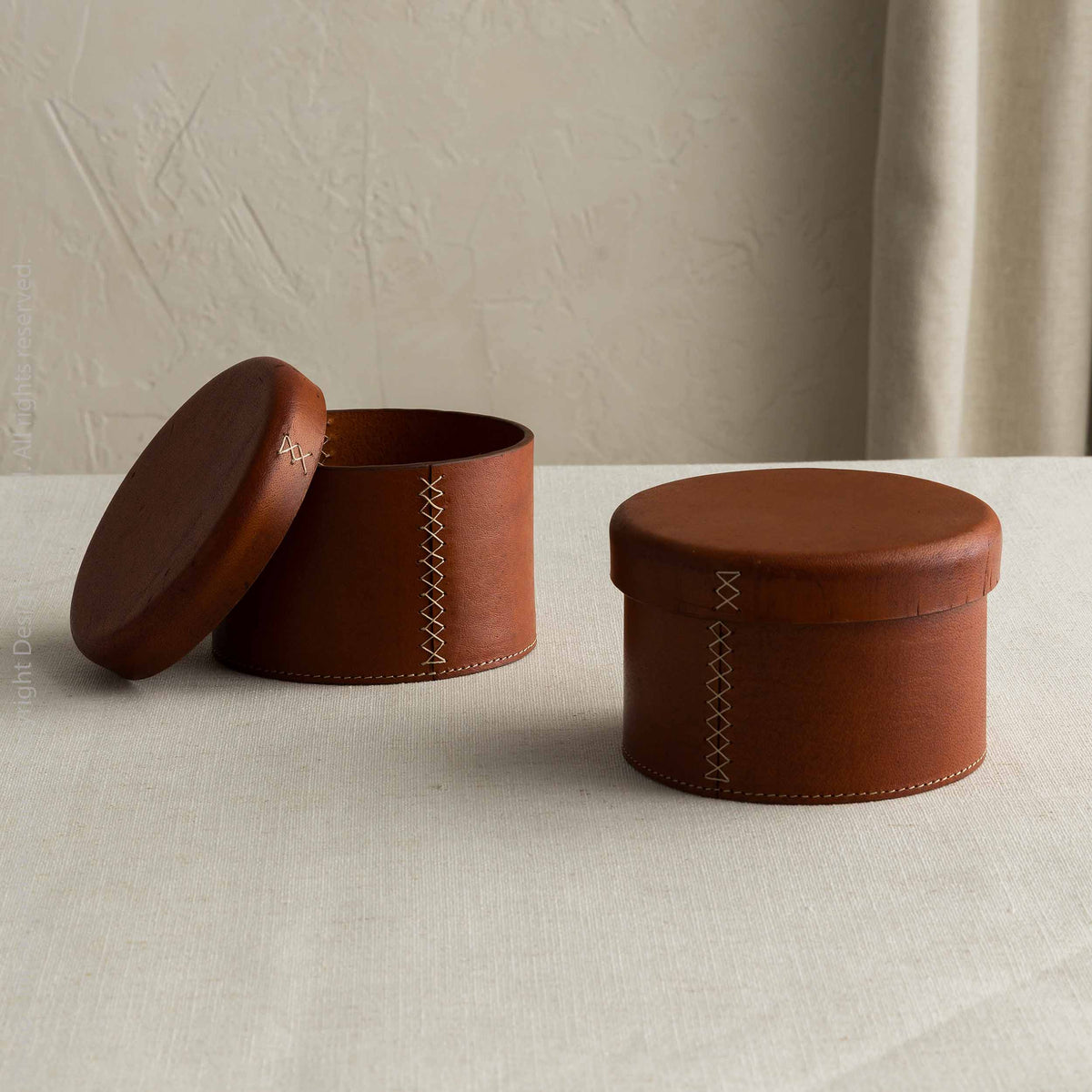 Leather Lidded Round Box