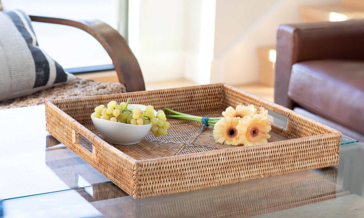 Square Natural Rattan Serving / Ottoman Tray