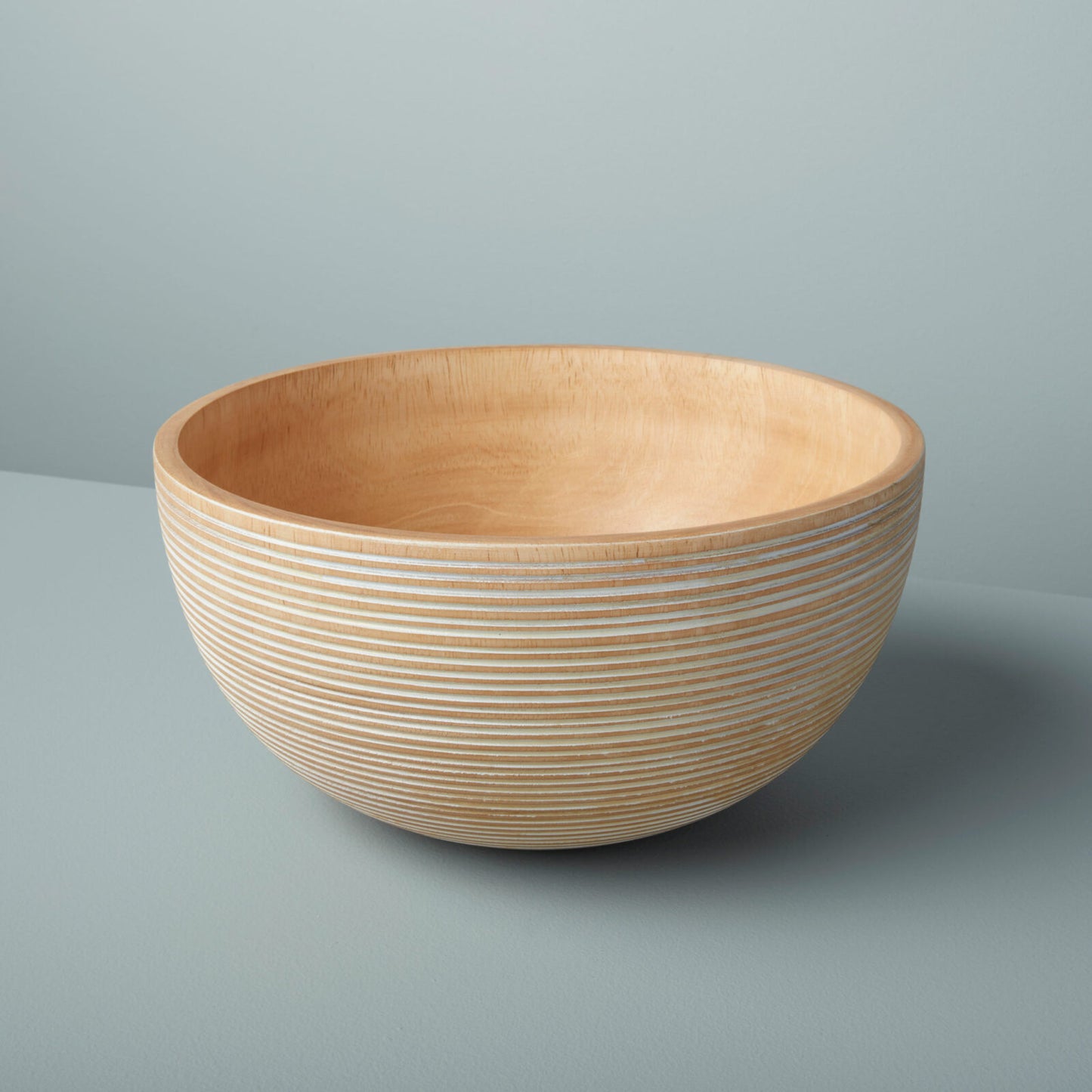 White Striped Kiln Mango Wood Bowls