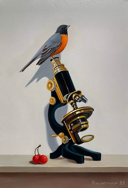 Microscope Birds View Still Life With Bird and Microscope – SQUIRREL