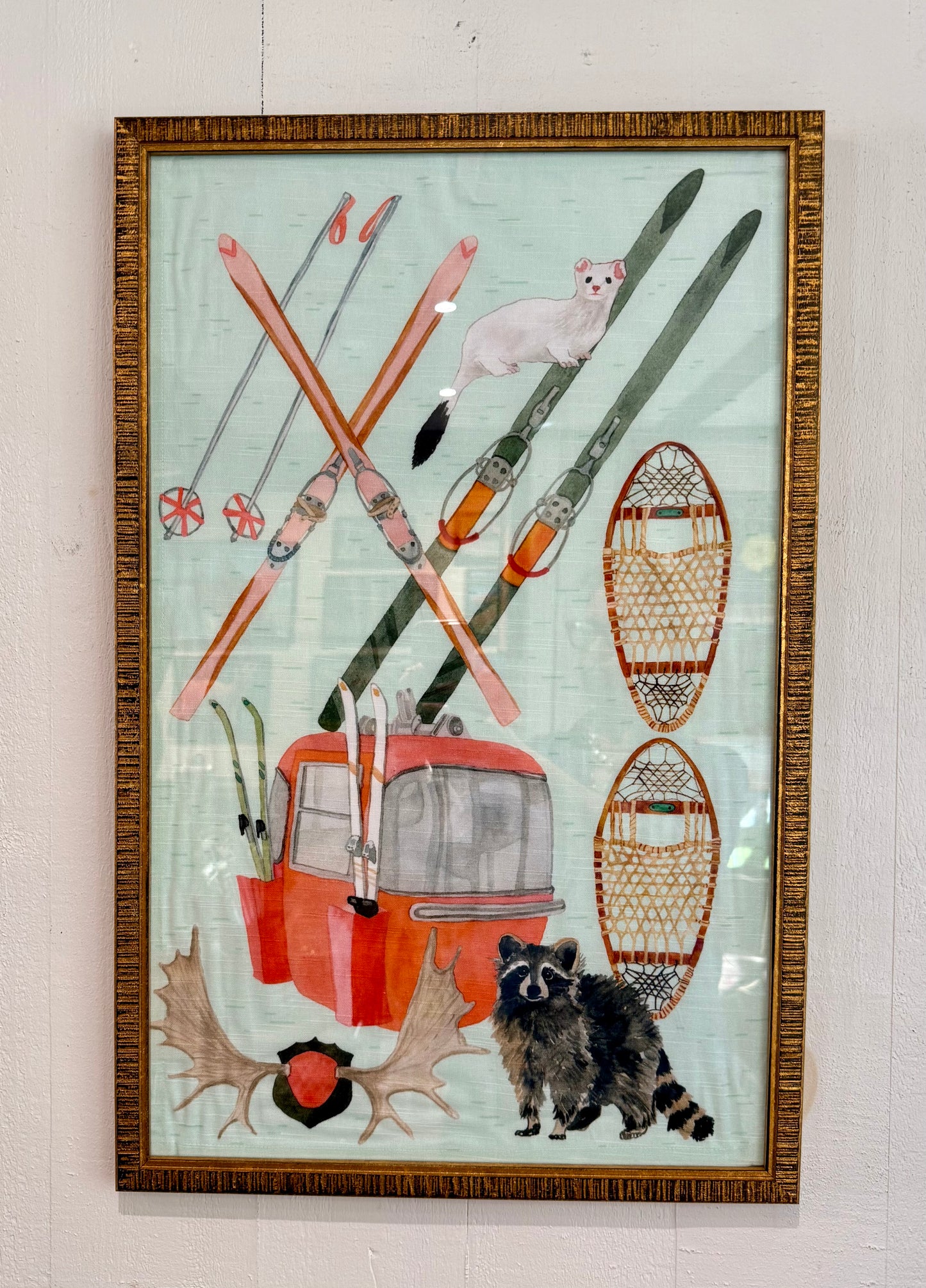 Raccoon Ski Lift Framed Art