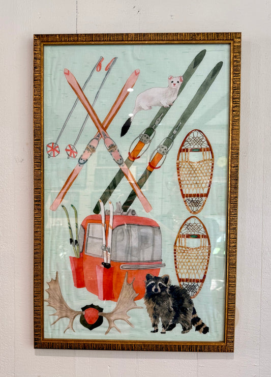 Raccoon Ski Lift Framed Art