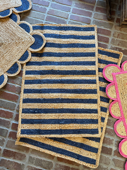 Hand Braided Natural Jute Stripe Rug