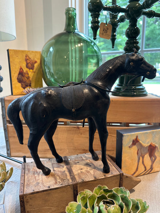 Vintage Leather Horse Statue - Small