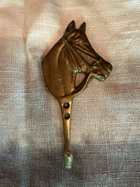 Vintage Aged Brass Hook - Horse Head