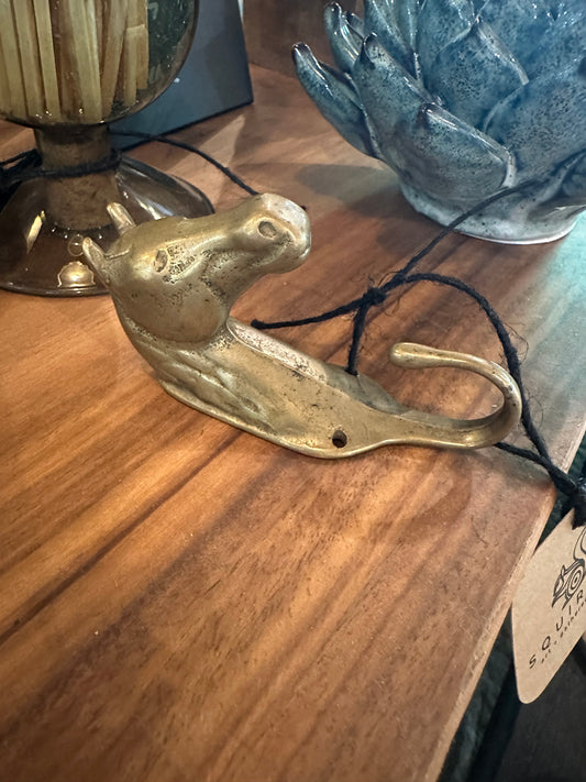 Vintage Aged Brass Hook - Horse Head