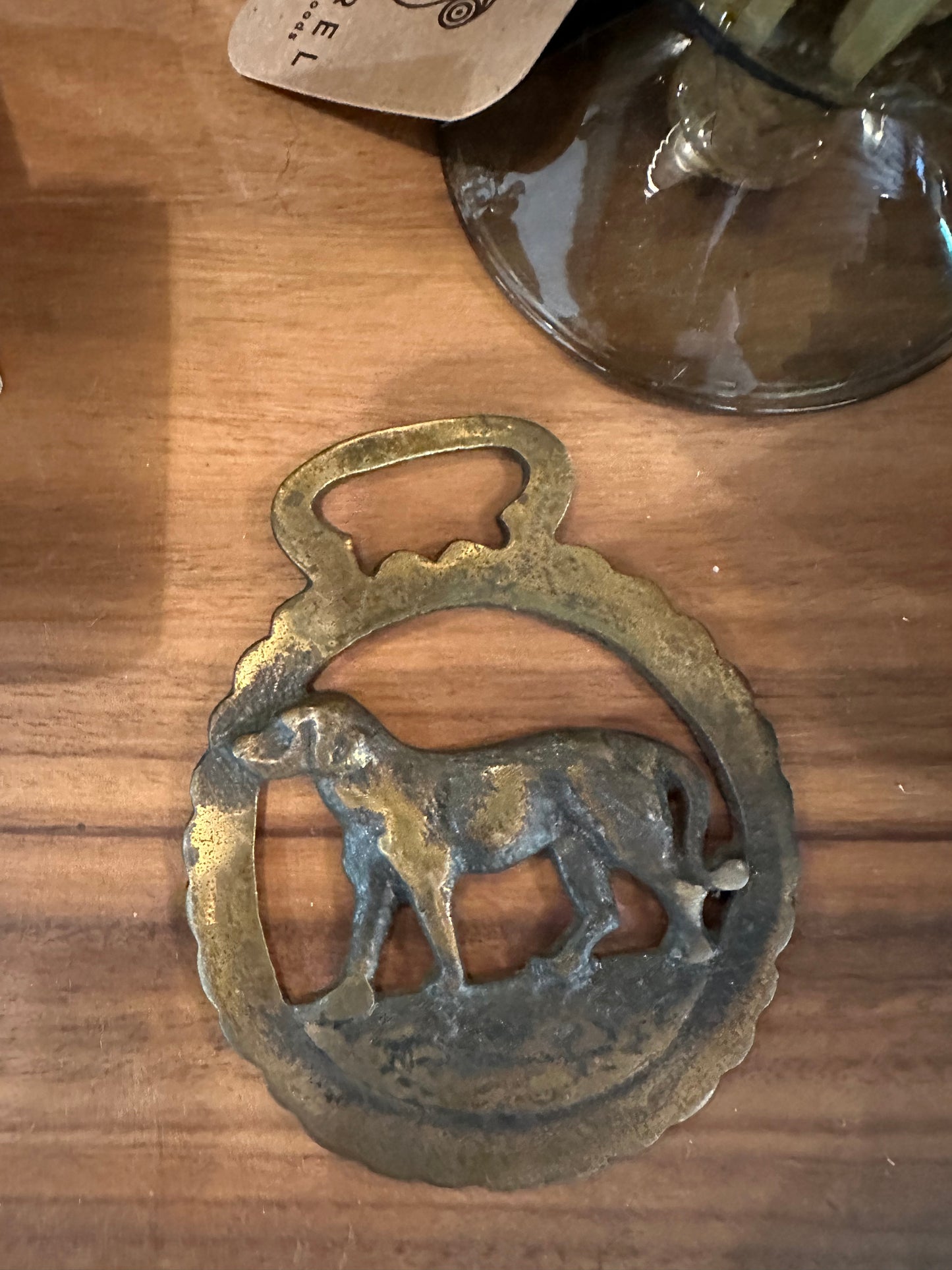 Vintage Solid Brass Bottle Opener - Dog Medallion