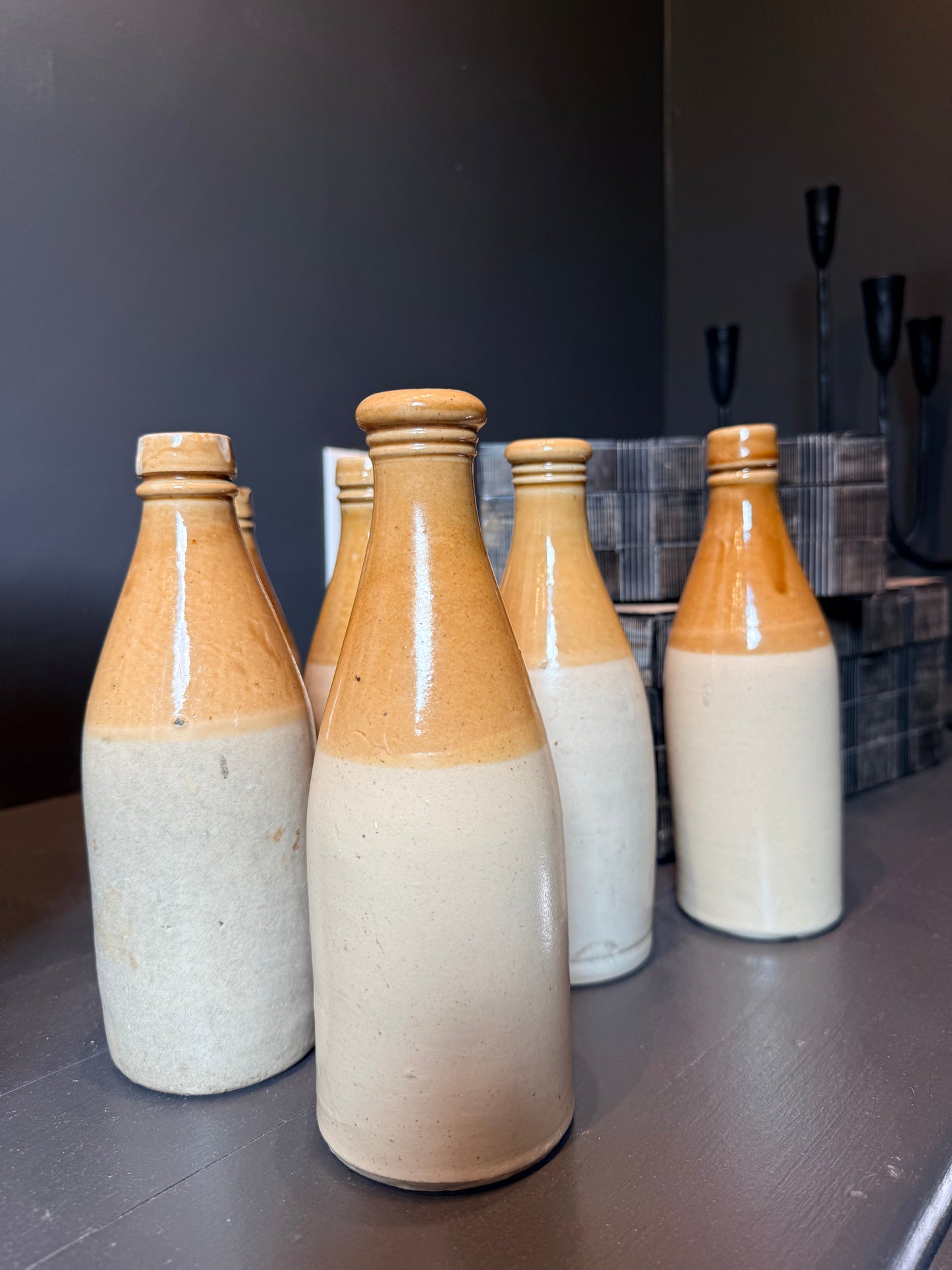 Vintage Two-Tone Glazed Stoneware Bottles