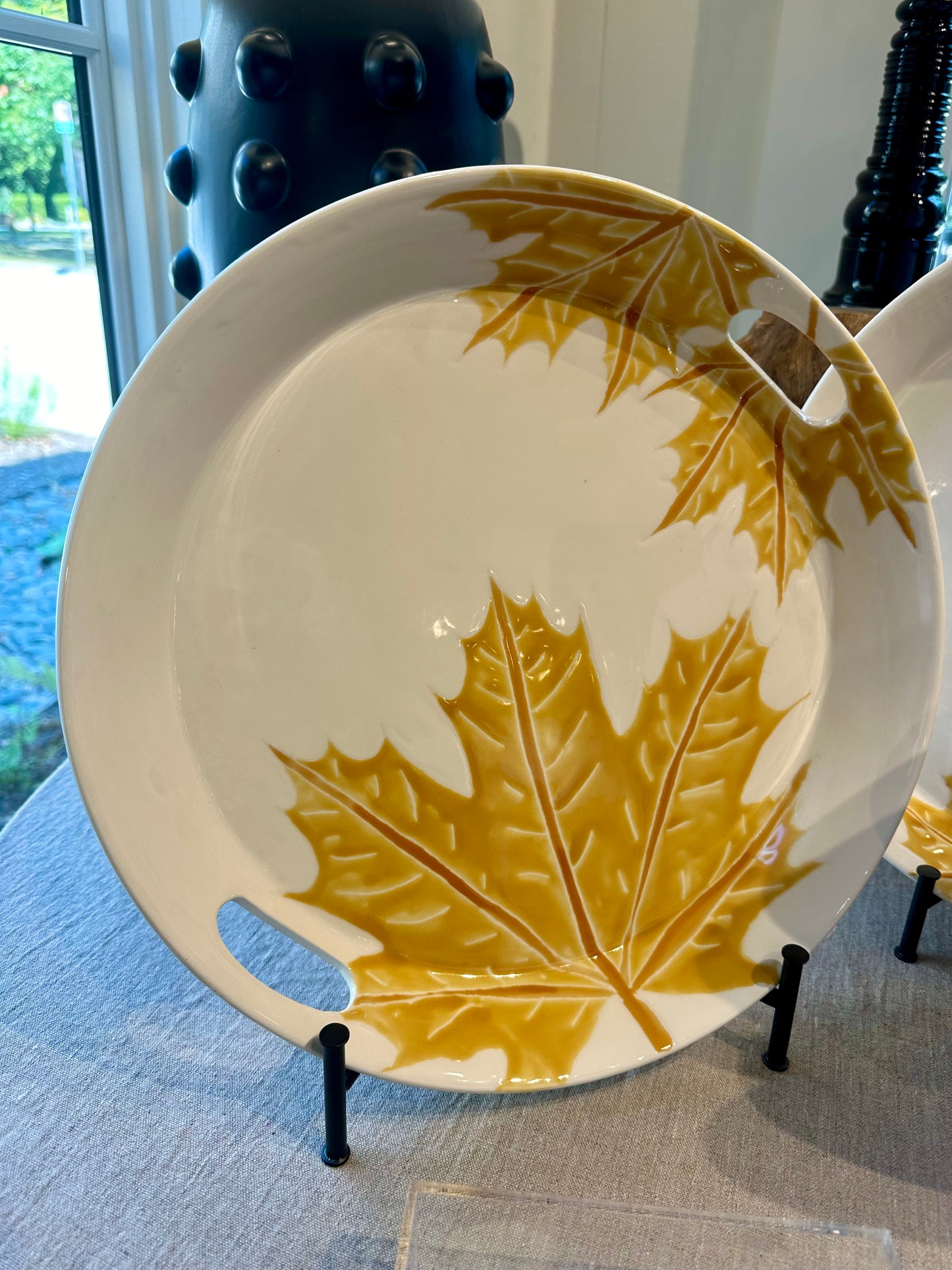 Fall Leaves Round Platter with Handles