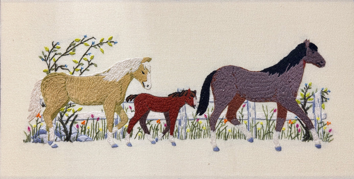 Vintage Hand Embroidered Horses