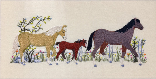 Vintage Hand Embroidered Horses