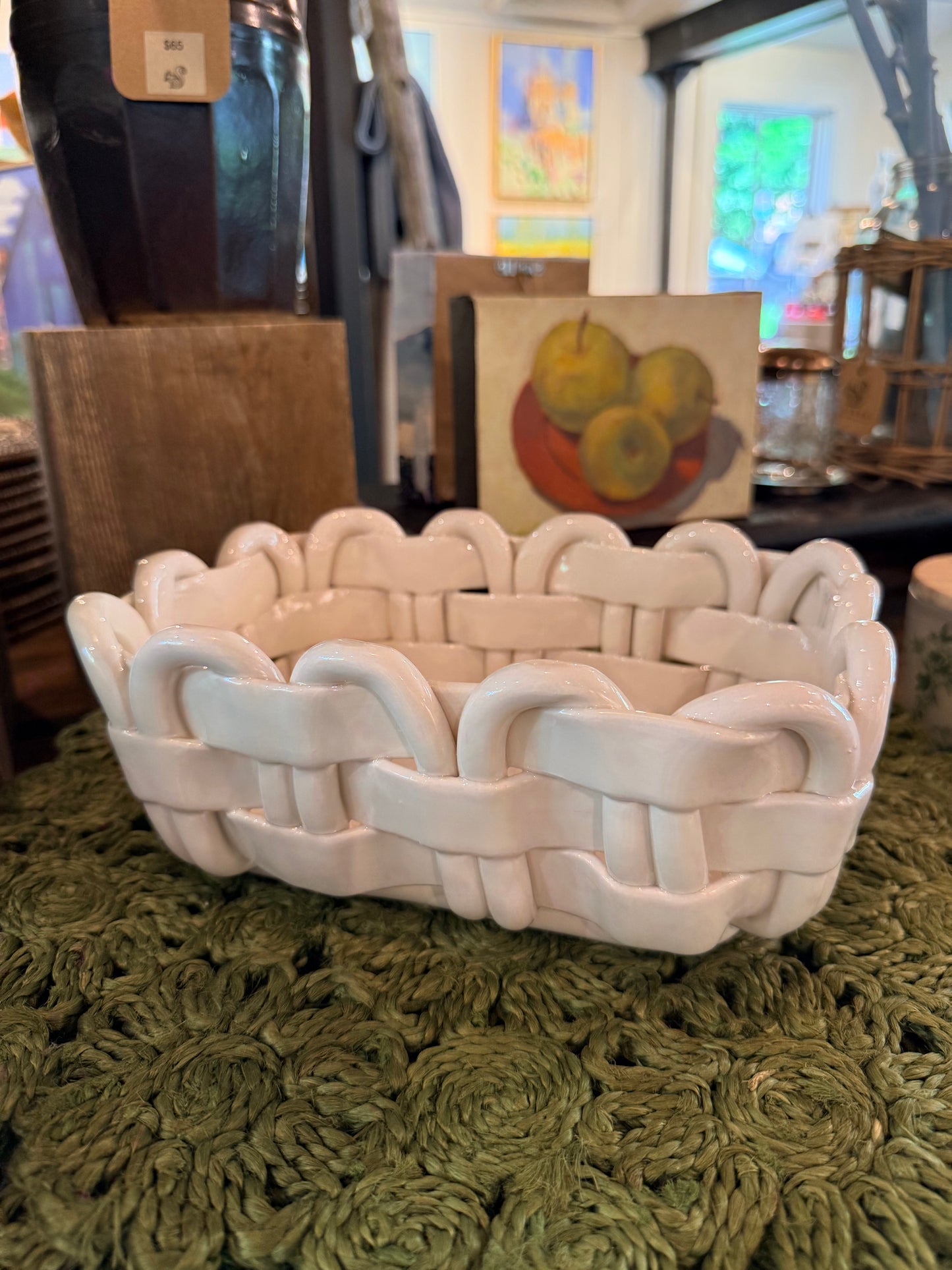 Handmade Italian White Ceramic Basket