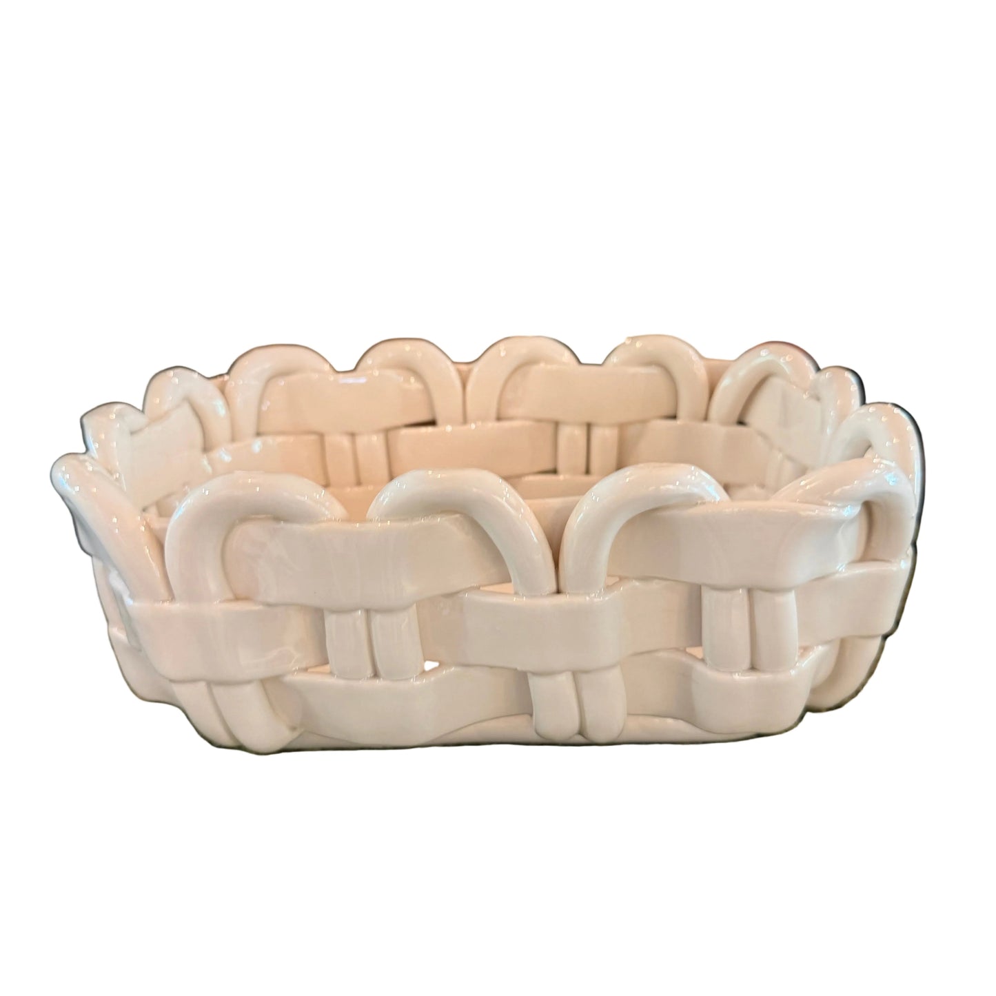 Handmade Italian White Ceramic Basket