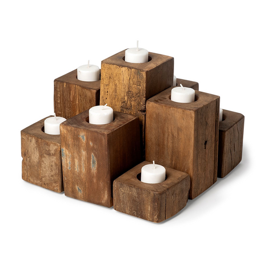 Wooden Blocks Candle Holder Set