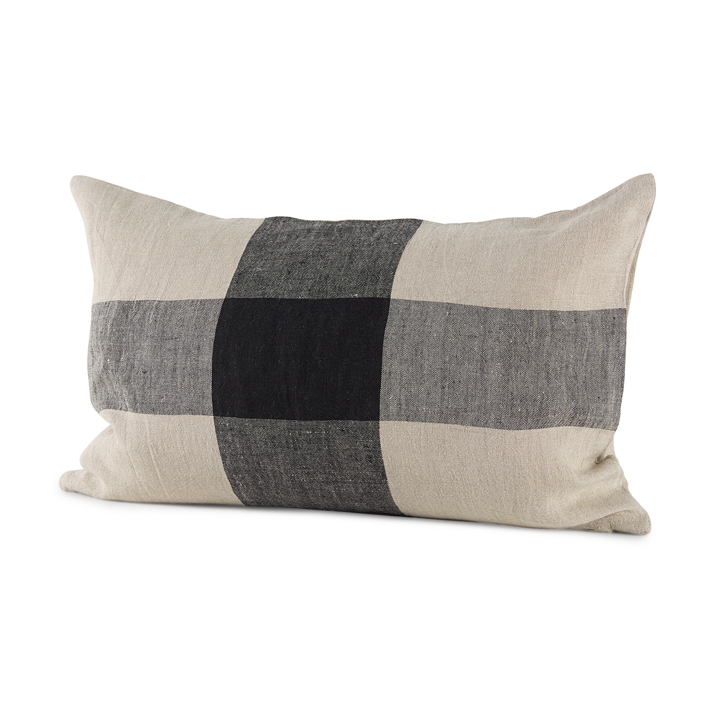 Black and Beige Plaid Throw Pillow, Lumbar