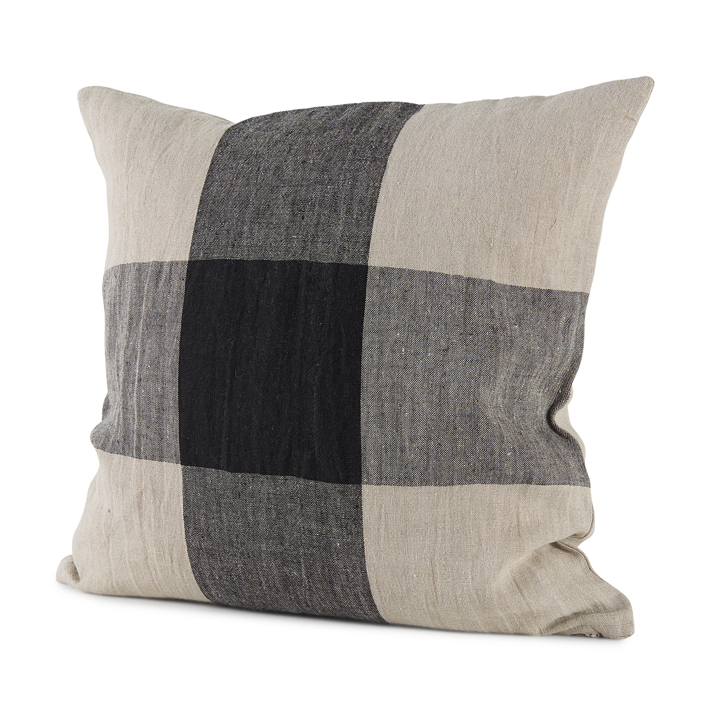Black and Beige Plaid Throw Pillow, Square