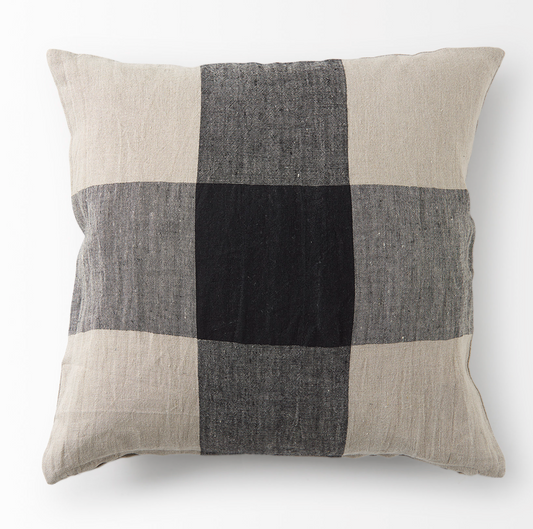 Black and Beige Plaid Throw Pillow, Square