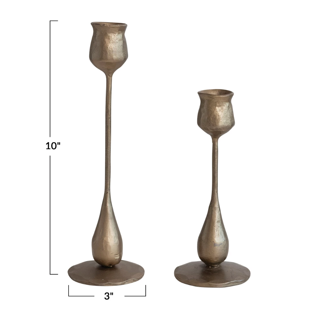 Hand Forged Antique Brass Taper Holders - Tulip